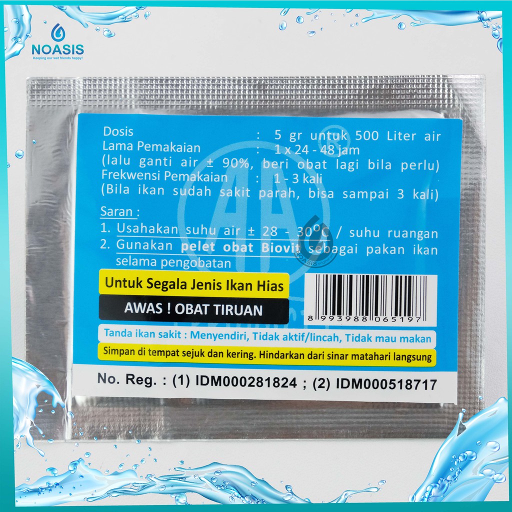 OBAT IKAN SERBUK AA PRODUCT BIOTIK 5 GRM / 1 Sachet