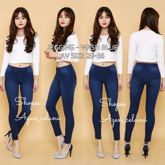HOPYLOVY CAT CELANA NAVY DARK BLUE MUDA TUA 12.12 / VIVO & YIU YIE , jegging jeans " WASH BLUE" size