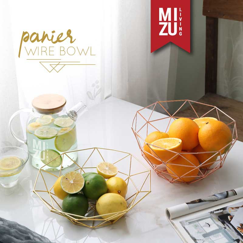 PANIER Wire Bowl Fruit Container Gold Baskom Buah Serbaguna Keranjang Dekorasi Kawat Bakul Jala Emas