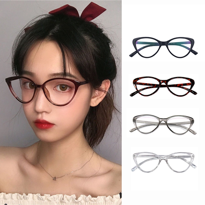 COD Kacamata Korea Wanita Kacamata Anti Radiasi Wanita Fashion Cat Eye retro flat Eyeglasses