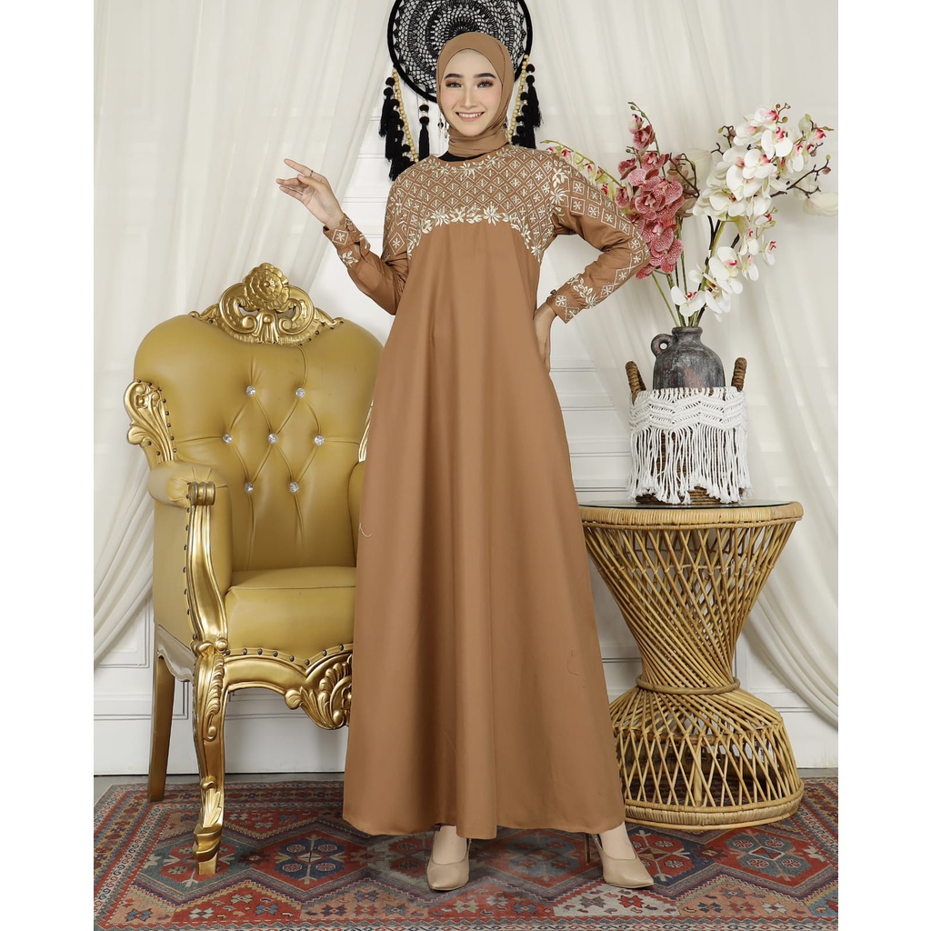 Gamis Madina Hareeka Dress Wanita Muslim  Design Terbaru 2022//Dress Toyobo Fodu Premium Original Bordir Mewah Mix Payed Swaroski HIgh Qualyty//Gamis pesta Elegant//Fashion Kasual Wanita Muslimah Kekinian Wudhu Friendly By Parila_store