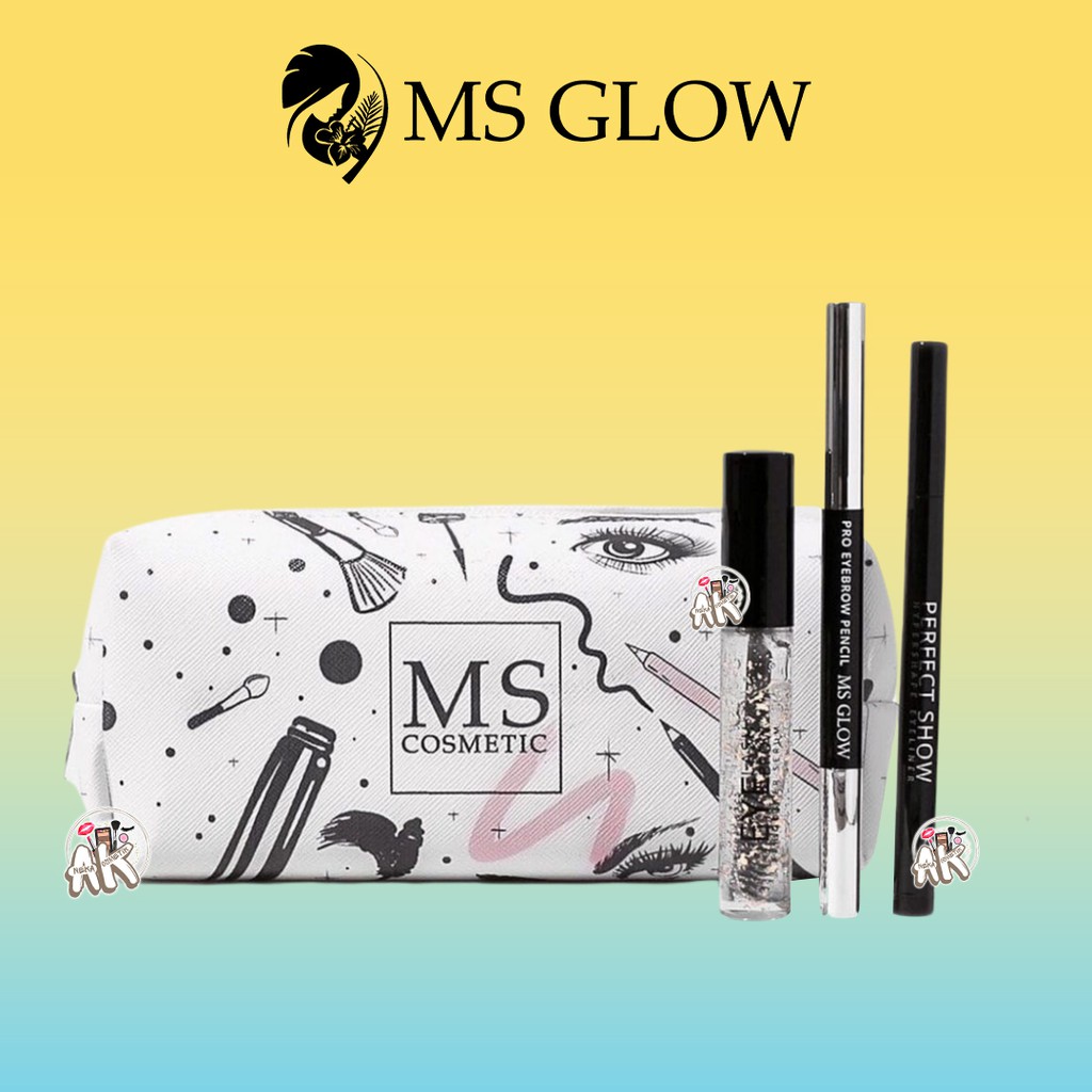 MS GLOW PAKET EYES SERIES ISI 3 (EYELINER / EYEBROW PENCIL / EYELASH &amp; BROW SERUM) BISA ECER