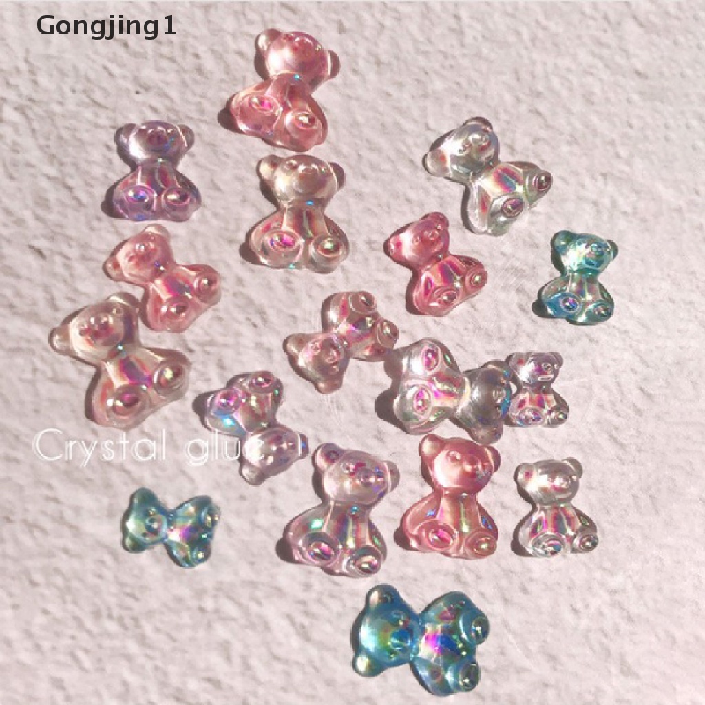 Gongjing1 6pcs Dekorasi Nail Art 3D Bentuk Beruang 3 Ukuran