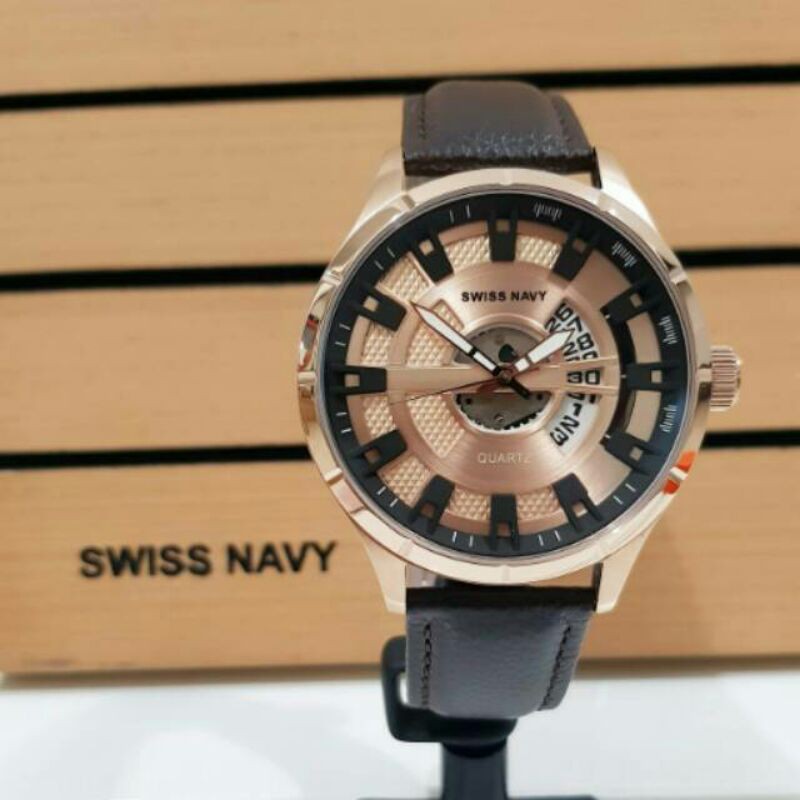 jam tangan swiss navy sn8344 brown rosegold leather 8344 Original garansi 1 tahun