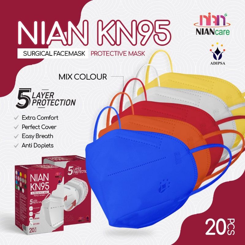 Masker Medis KN95 / Nian Care KN95 5 PLY isi 20 - MIX COLOUR