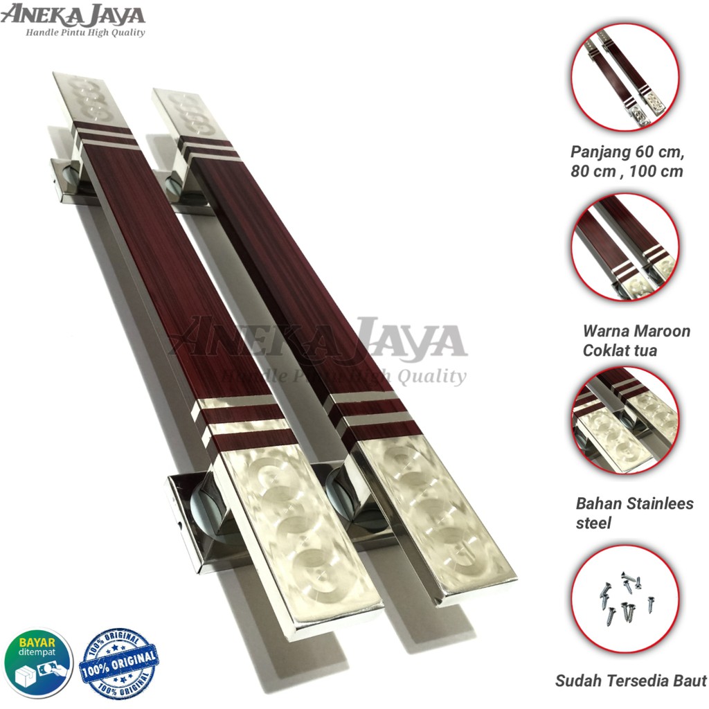 Handle pintu rumah panjang 60 cm 80 cm 100 cm warna maroon coklat tua /  Tarikan Gagang pintu rumah