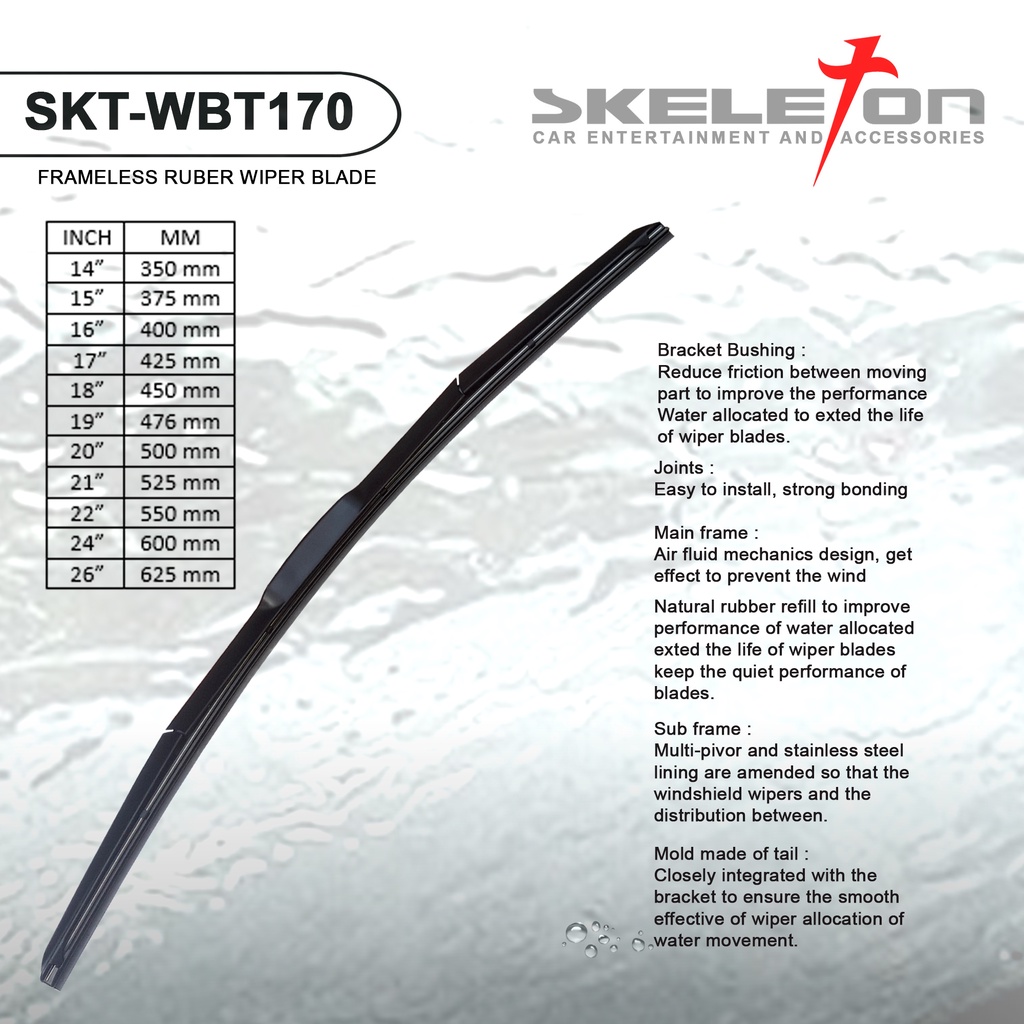 Wiper Mobil Karet Universal 14 &quot; 15 &quot; 16&quot; 17&quot; 18&quot; 19&quot; 21&quot; 22&quot; 24&quot; 26&quot; SKT - WBT170