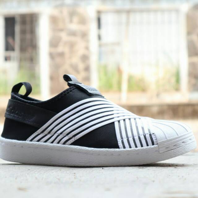 Adidas superstar slip on black white salur original bnwb indonesia