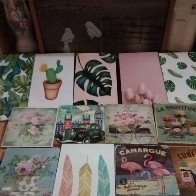 Hiasan Dinding Poster Kayu Dekorasi Rumah Tanaman Abstrak Bunga Vintage