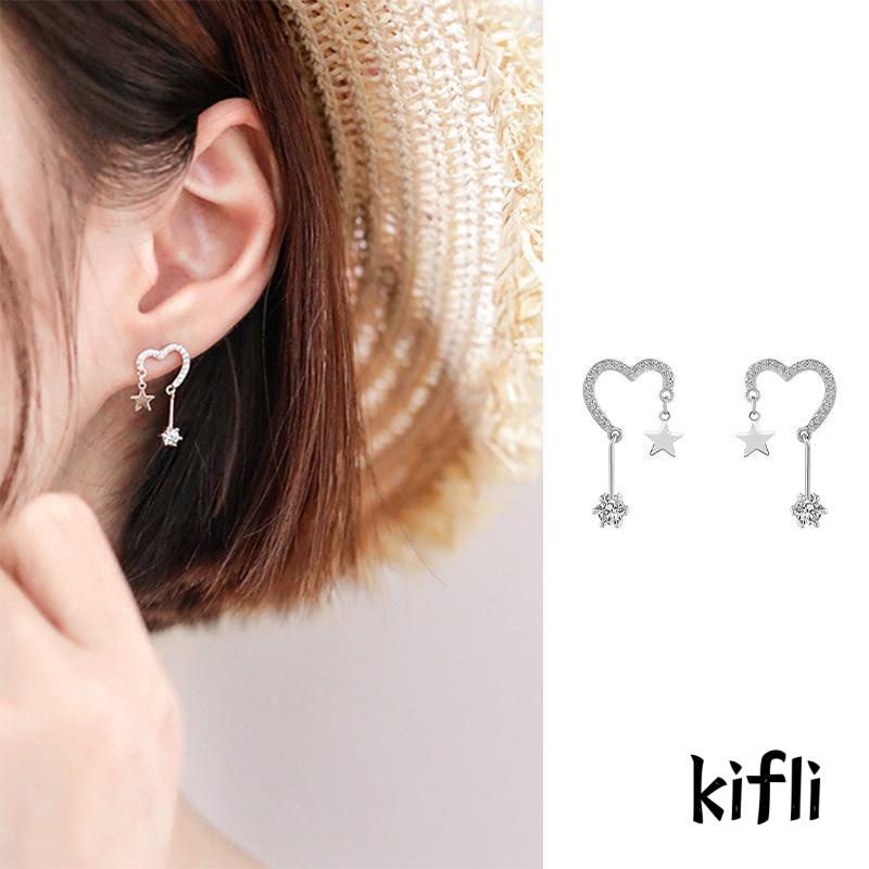 Anting Stud 925 Silver Model Rumbai Bintang Hati Untuk Perempuan