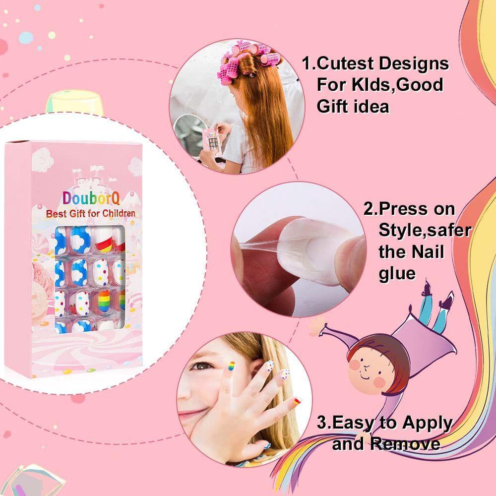 Mxbeauty Kid's Fake Nail Tips 120Pcs Anak Lucu Manicure Tools Press On Full Cover Stiker Kuku 3D