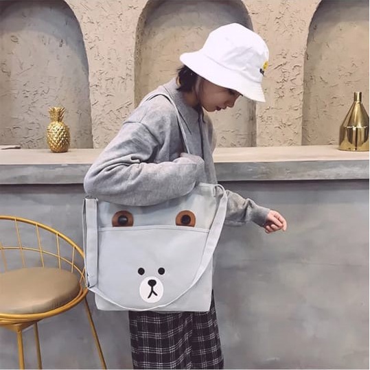 Twenty Bag - Tas Tote Bag Wanita Resleting Terbaru 2022 Aesthetic Kekinian Motif Carakter BROWCHIP Korea Style Multifungsi