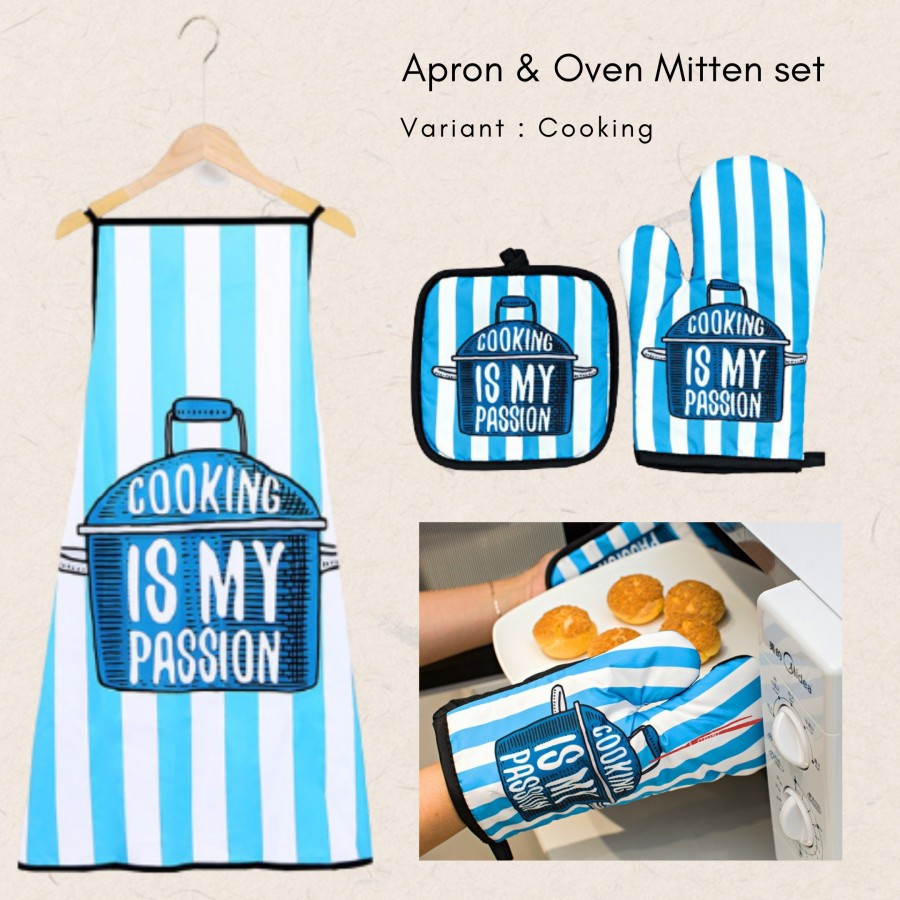 Waterproof Apron And Kitchen Glove Set / Sarung Tangan Celemek Dapur