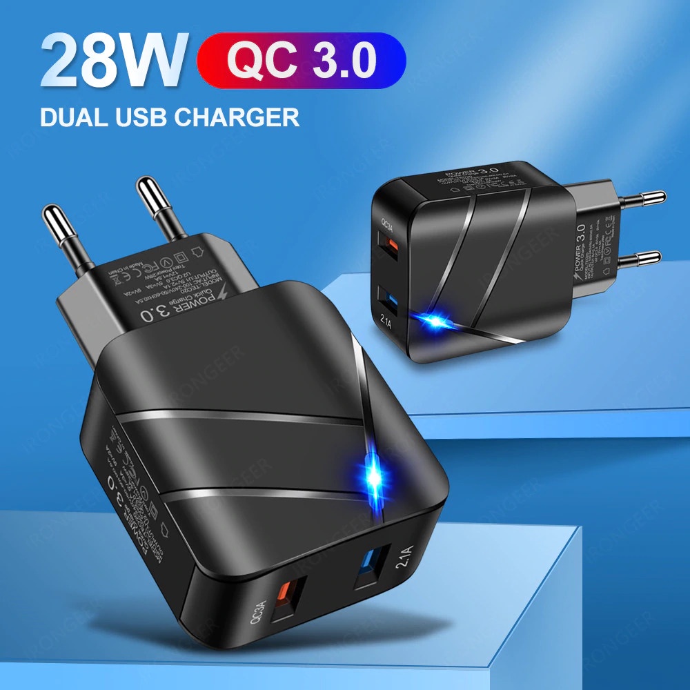 GS8 Faster Charger Usb Fast Charging Qc3.0 2 Port 3A - Te-Q820 Carprie Batok Cas Black