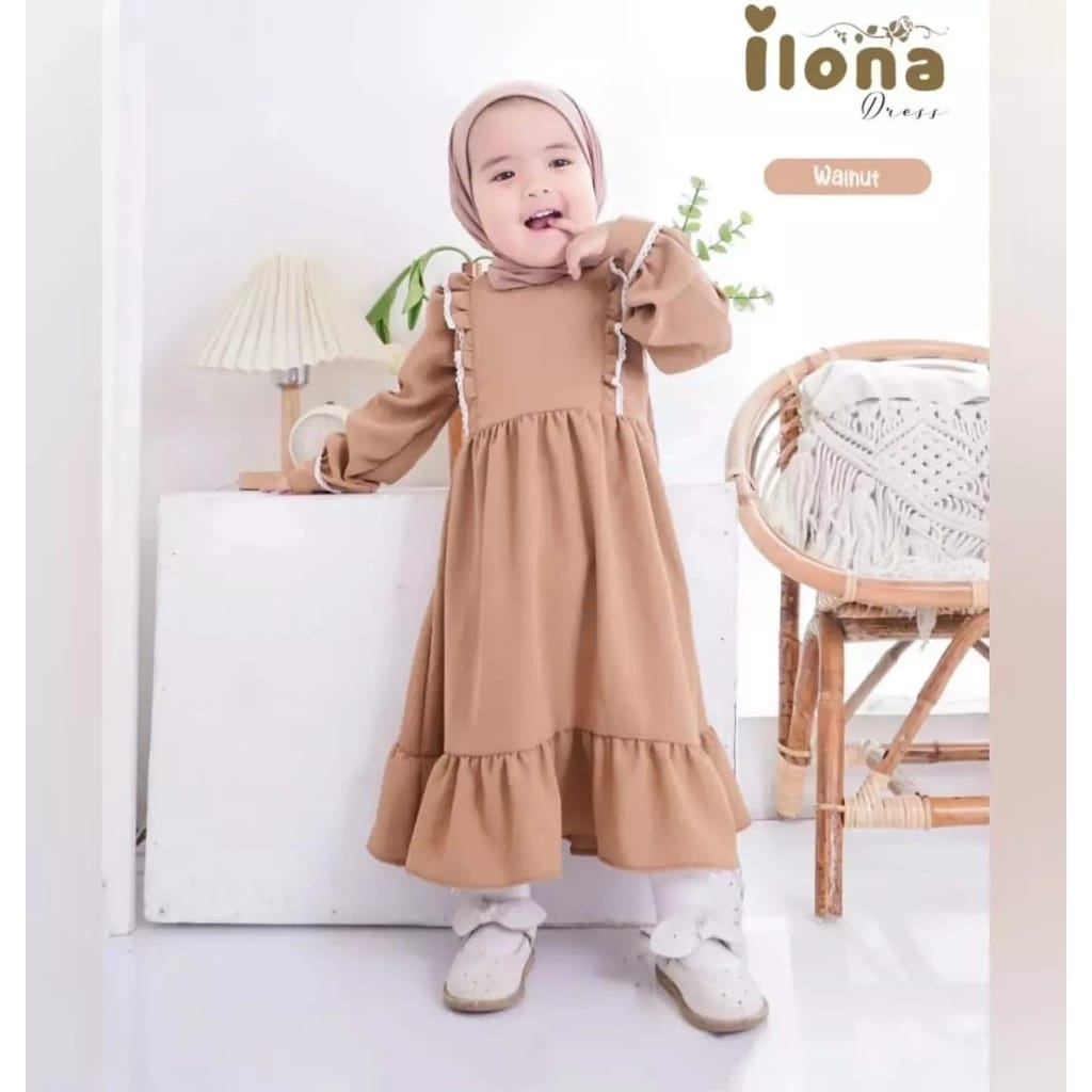 Baju Anak Perempuan Gamis Anak 4-5 Tahun Ilona Dress Kids Baju Anak Cewek Pakaian Anak Perempuan Baju Muslim Anak