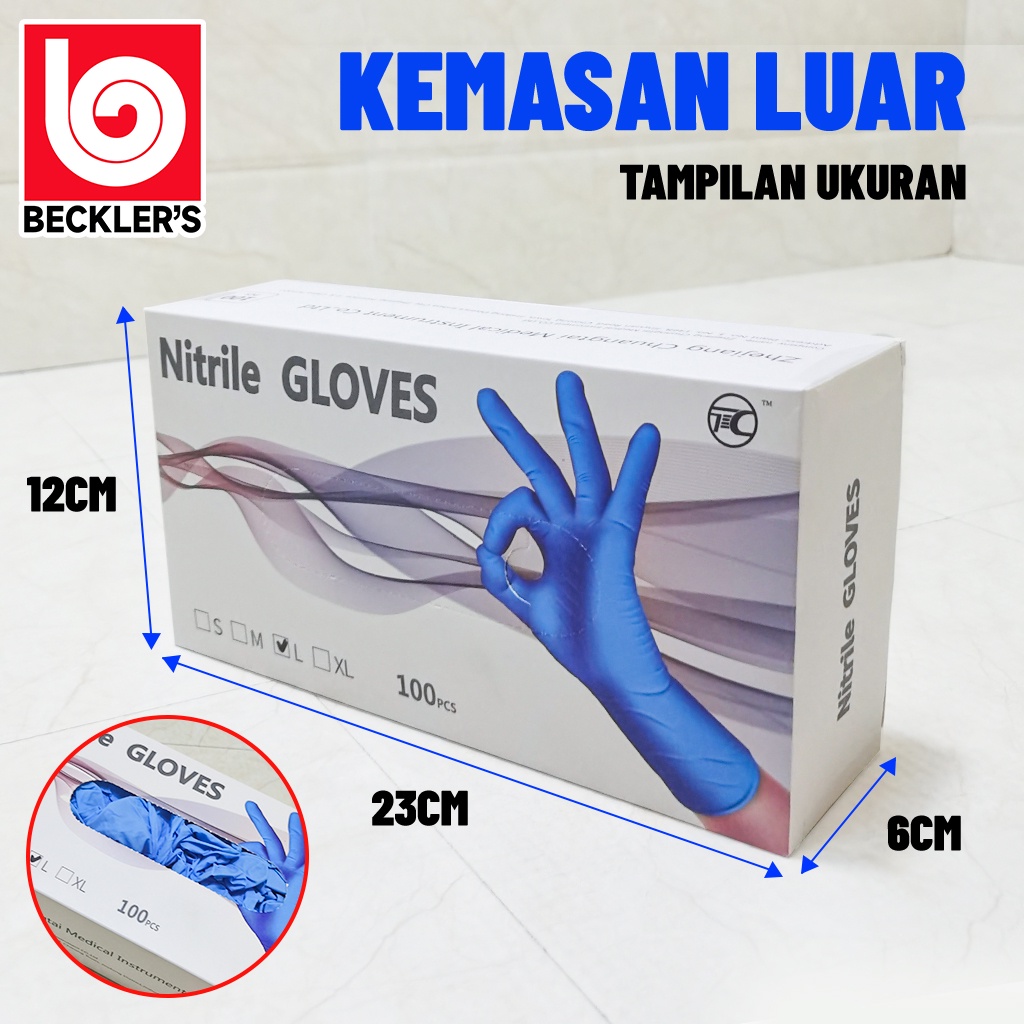 Sarung Tangan Karet Nitril Biru 100% Medical Glove Premium 100PCS/BOX-4 size/ S-M-L-XL