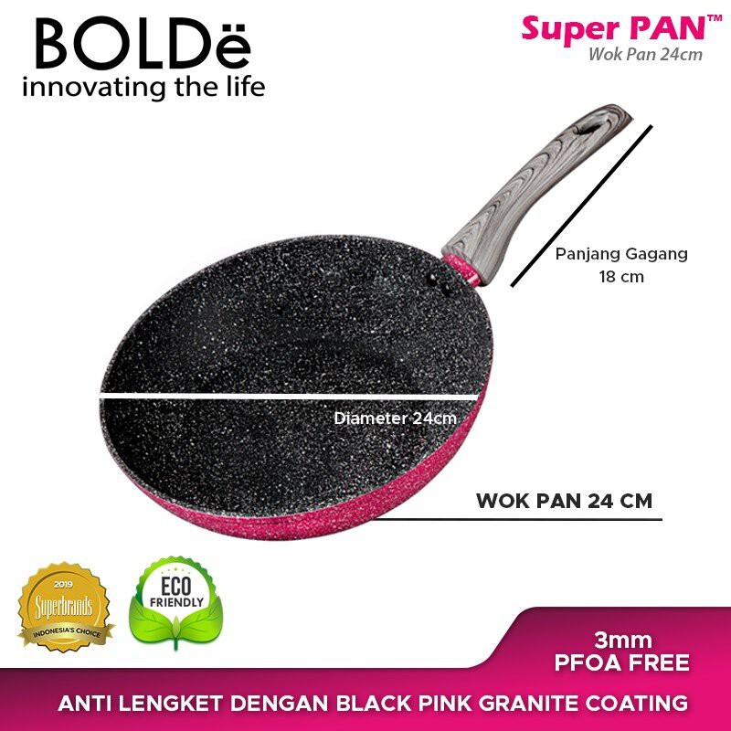 Bolde Super Pan Wok Wajan Penggorengan 24 Cm - Black Pink