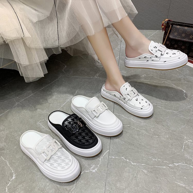 [✅BISA COD] 7763 WOMEN LEATHER HALF SHOES SLIP ON (REAL PICTURE)