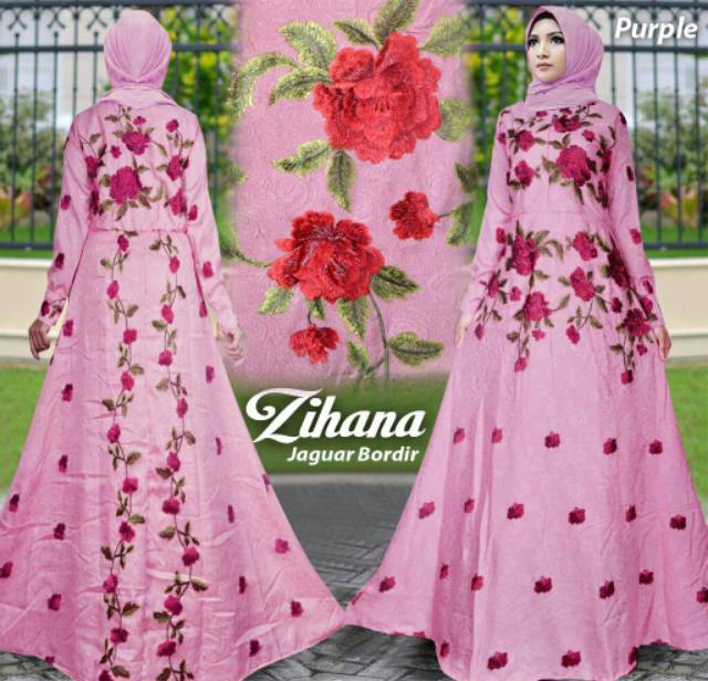 Zihana gamis bahan jaguard bunga