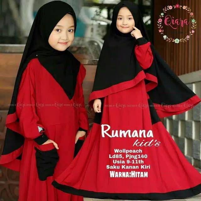Baju Muslim Anak Tanggung Abg Jumbo Umur 9 10 11 Tahun Rumana Syari Kids + Khimar BHN Matt Terbaru L