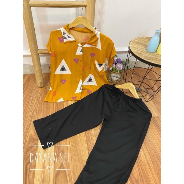 setelan celana 7/8 /dayana set/setelan atas motif bawah polos/COD-H