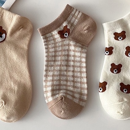 MURMURE.ID | KAOS KAKI WANITA MOTIF KARAKTER CUTE KAOS KAKI PENDEK MOTIF SEMATA KAKI IMPORT MURAH-BEAR - GRID
