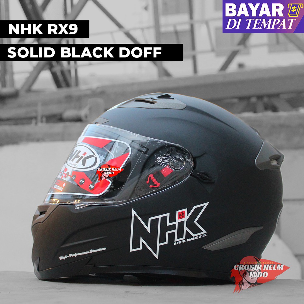 HELM NHK SOLID BLACK DOFF ORIGINAL HELM NHK FULLFACE BLACKDOFF - FREE TAS HELM NHK RX9 GP1000