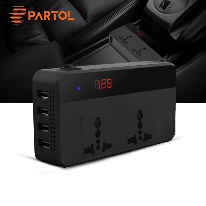 Car Power Inverter DC 12V to AC 220V 200W 4 USB Port - Black