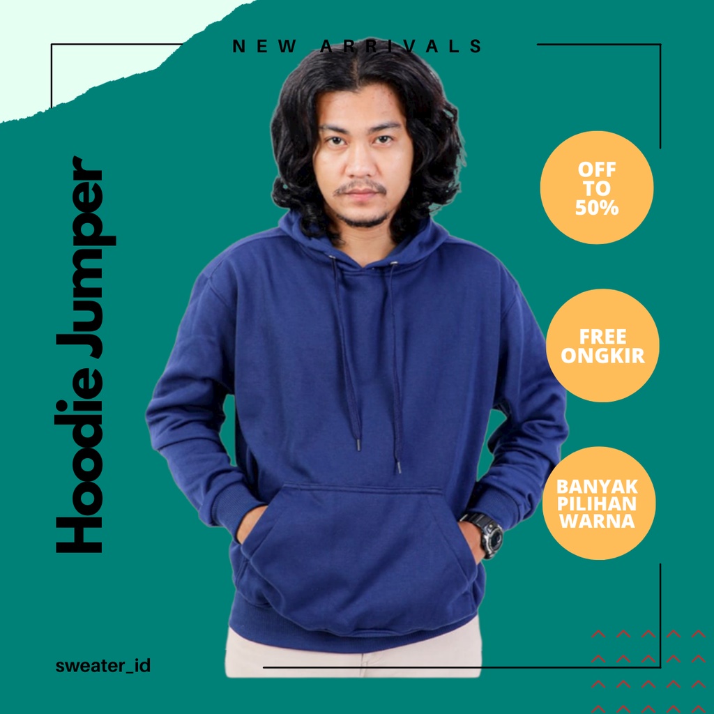 SWEATER_ID Hoodie Jumper Biru Navy / Biru Donker Polos Unisex Fleece Tebal