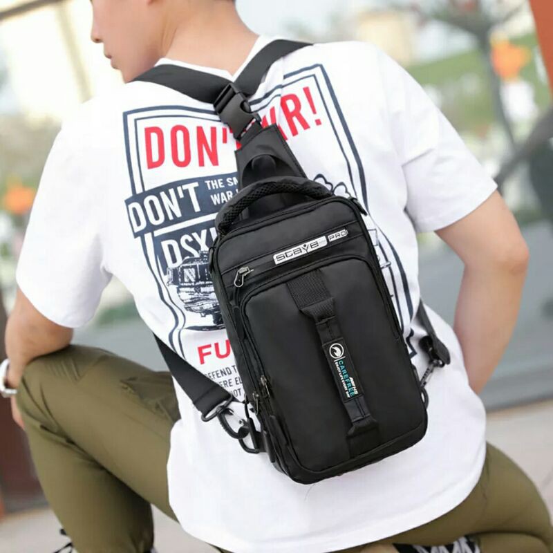 Tas Waistbag Pria Lokal/ Tas Selempang / Sling Bag / Tas Multifungsi Ransel dan Selempang