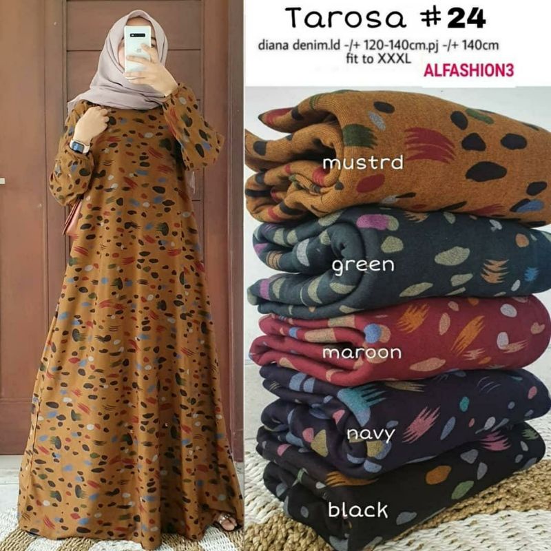 Tarosa #24 Maxy, GAMIS WANITA MUSLIM JUMBO CANTIK FIT XXXL LD 120-140 BAHAN DIANA DENIM TERMURAH MODIS TERLARIS OOTD