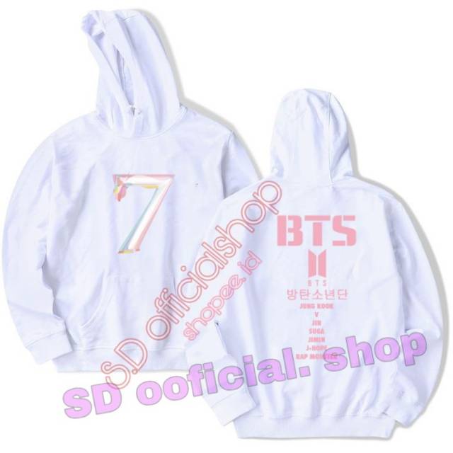 (BAYAR DITEMPAT)  Jaket hoodie kpop map of the soul 7 pink  full member belakang