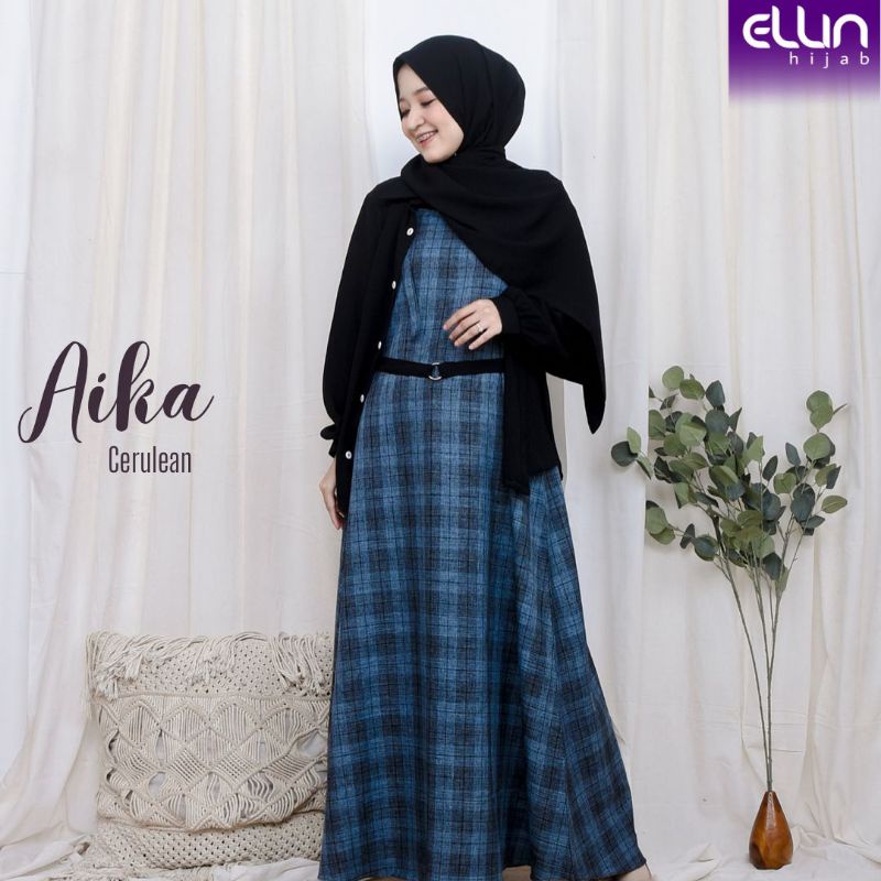 Ready siap kirim aika set blouse by Ellin hijab cerulean/hitam size XS s m l xl xxl