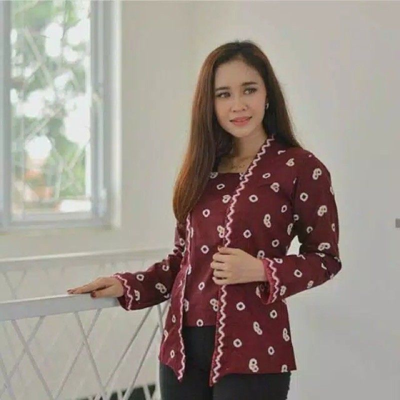 BATIK KEBAYA KUTUBARU JUMPUTAN WANITA MERAH ADA SIZE JUMBO SOLO MODERN MURAH BLOUSE ATASAN SERAGAM