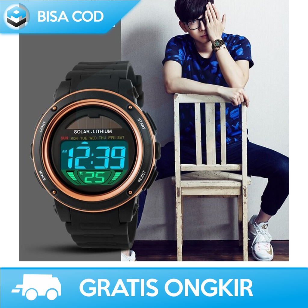 JAM TANGAN PRIA SOLAR CHARGE ORIGINAL SKMEI DG1096 - JAM TANGAN COWOK DIGITAL TENAGA SURYA MURAH