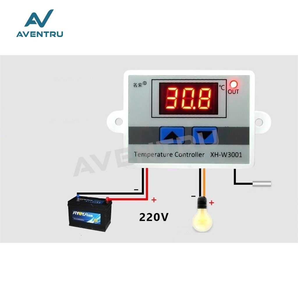 W3001 220V AC / 12V DC Digital LED Temperature Controller 10A Thermostat Control