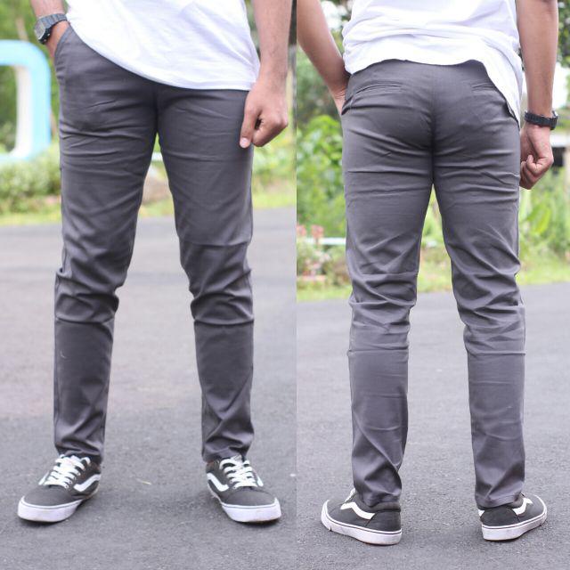 Lesta Langgeng Celana Formal Pria Slimfit Bahan Kain Drill Warna Abu - Abu Hitam Coklat Krem Polos Panjang 27-36