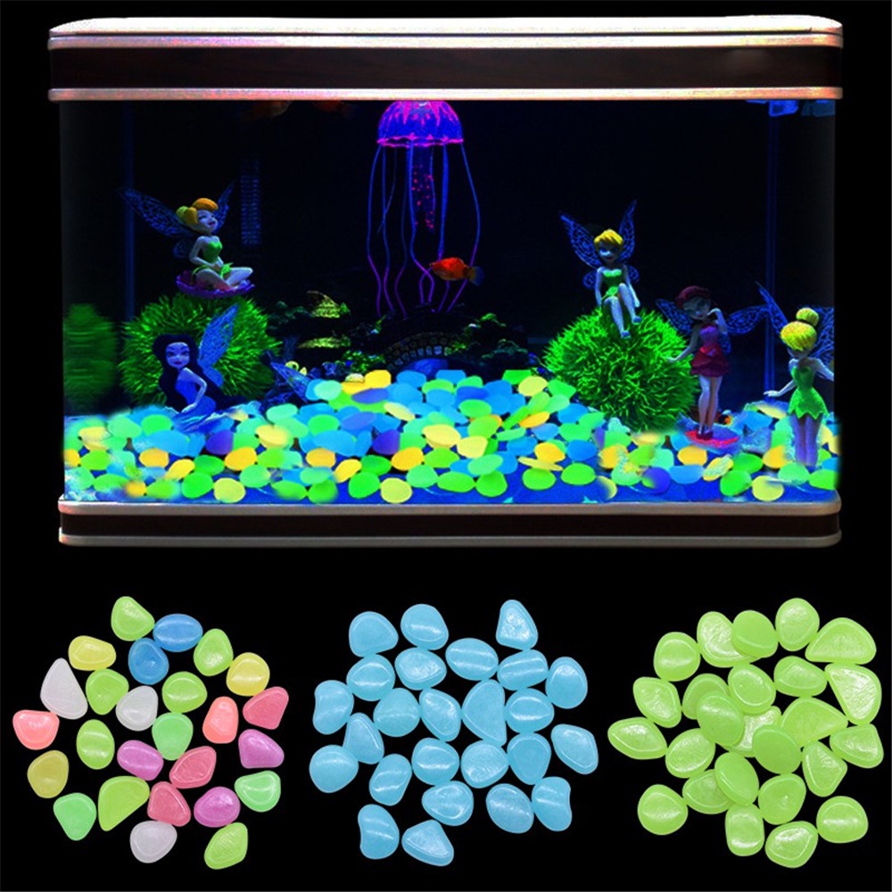 50pcs / Kantong Batu Glow In The Dark Untuk Dekorasi Taman / Tangki Ikan