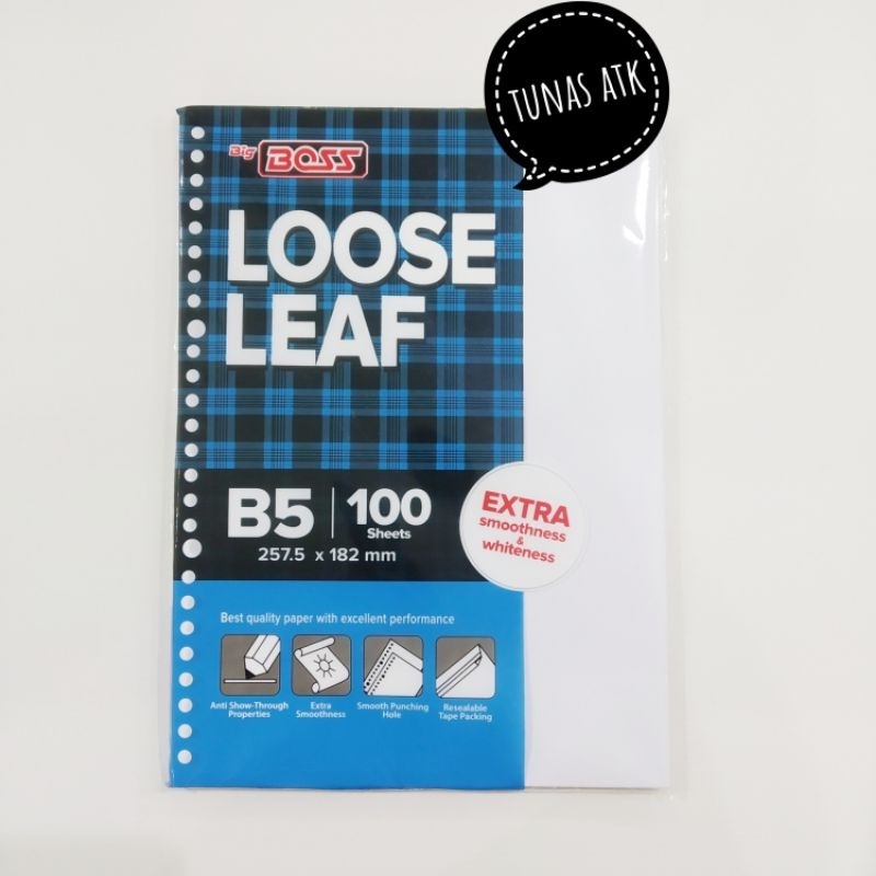 

BIG BOSS LOOSE LEAF PLAIN B5 100 SHEETS