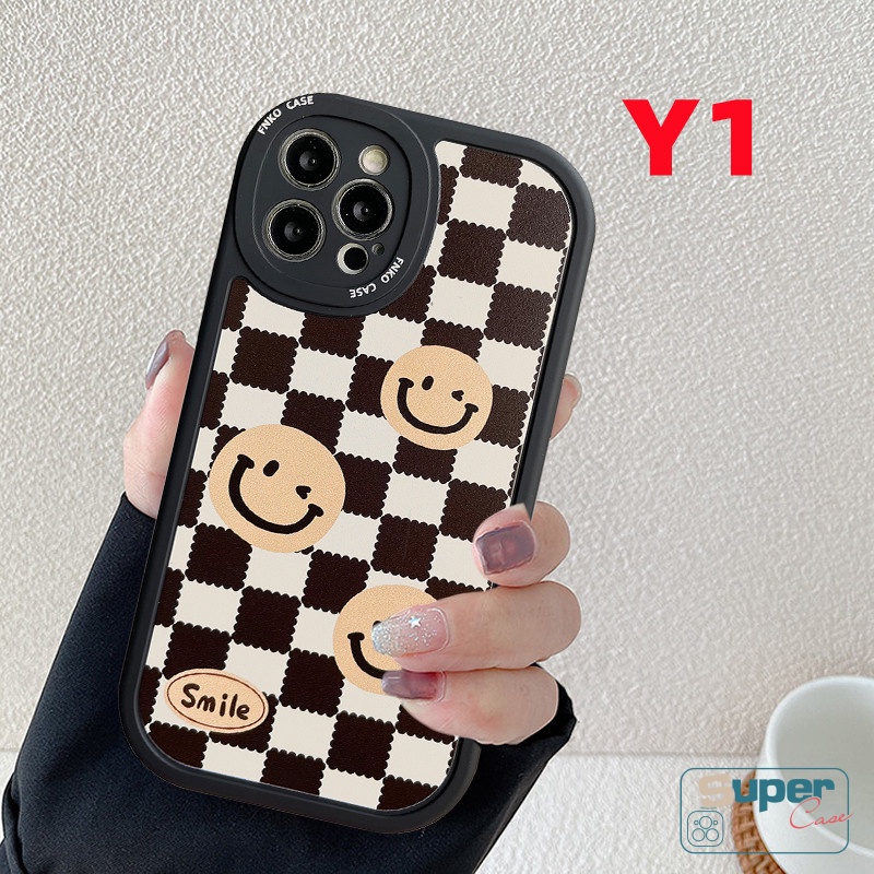 IPHONE Casing Hitam Mewah Kompatibel Untuk Iphone6 6s 78 Plus 11 13 12 14 Pro MAX XR X XS MAX SE 2020kartun Beruang Kotak-Kotak Motif Kotak-Kotak Lucu Smiley Case Anti Jatuh Lembut TPU Cover