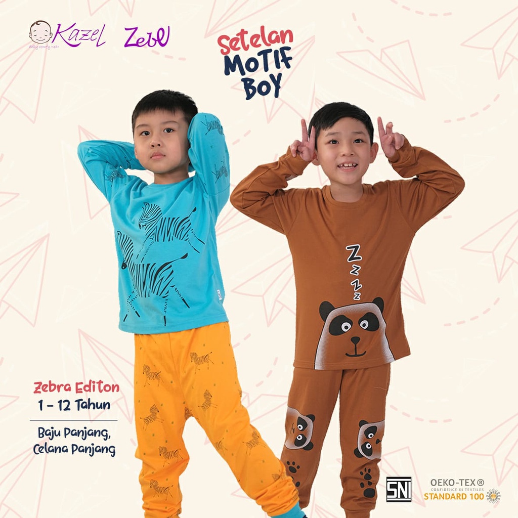 Kazel x Zebe Piyama Boy Zebra Edition (0 -12 tahun) - Setelan Panjang