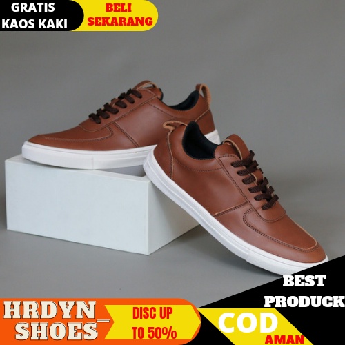 TERBARU !!! 100% KULIT ASLI SNEAKERS PRIA KASUAL SPORTY HEROES REGAN HITAM COKLAT ORIGINAL a