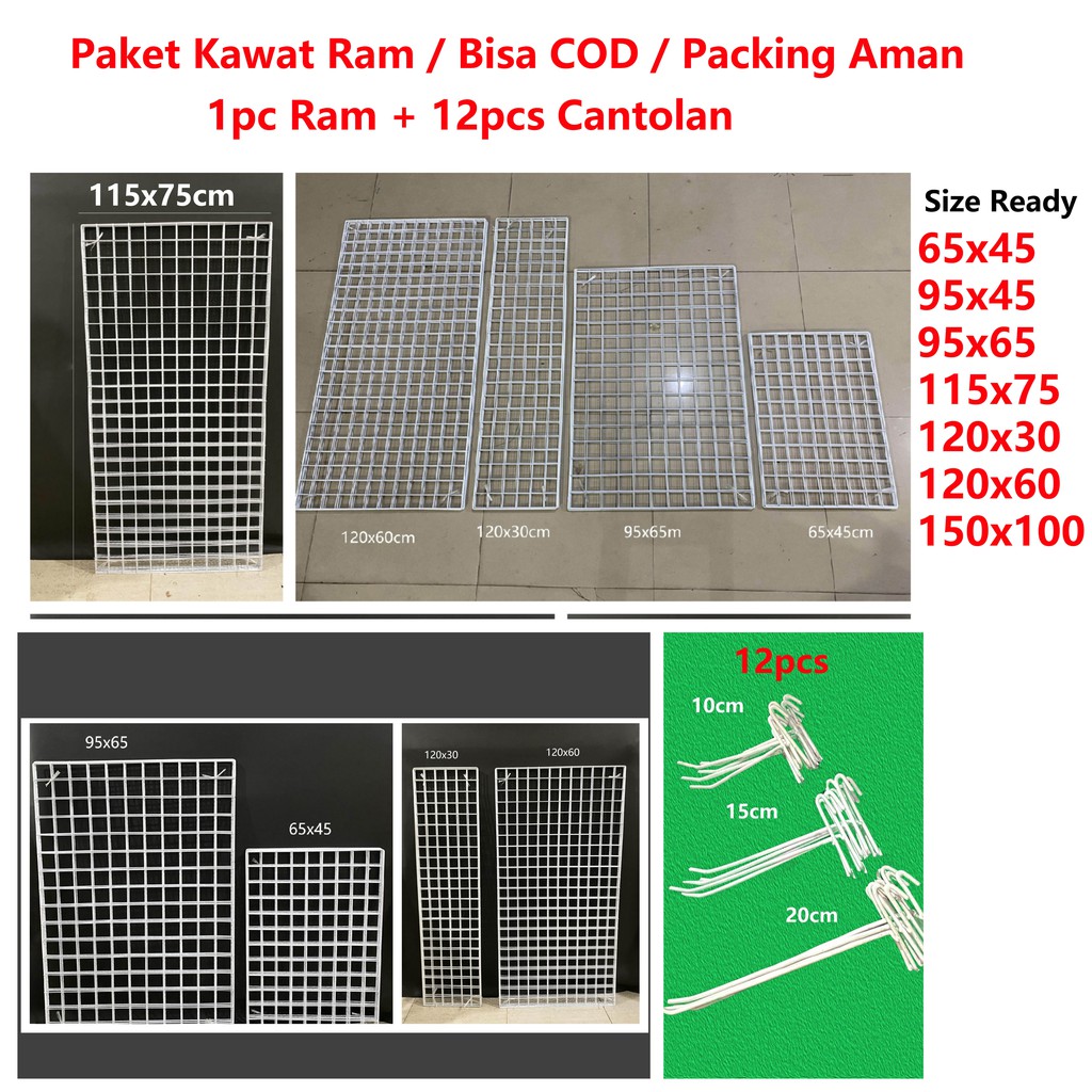 Kawat Ram dinding 120x60cm Tebal 3mm Rak Display dinding Kawat Ram dinding 120x60cm Tebal 3mm Rak Display dinding