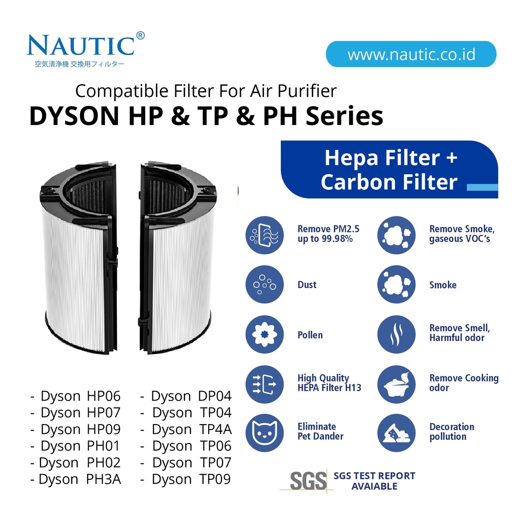 360° Combi 2 in 1 HEPA+Carbon Replacement Filter Compatible with Dyson HP04  PH04 HP09 TP09 HP07 TP07 PH03 PH02 PH01 HP06 TP06, H13 Grade True HEPA Replacement Filter (Black)