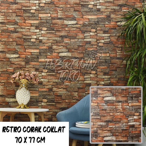 Wallpaper 3d foam dinding kamar tidur / stiker dinding foam batik ukuran 70x70cm brickfoam bata best seller-5