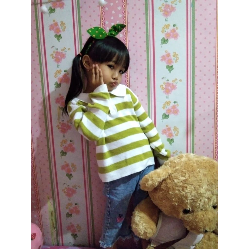 Polo Knit Anak / Kaos Polo Anak Perempuan 3-5 thn / Kaos Polo Rajut Anak / Polo Knit Stripes Anak