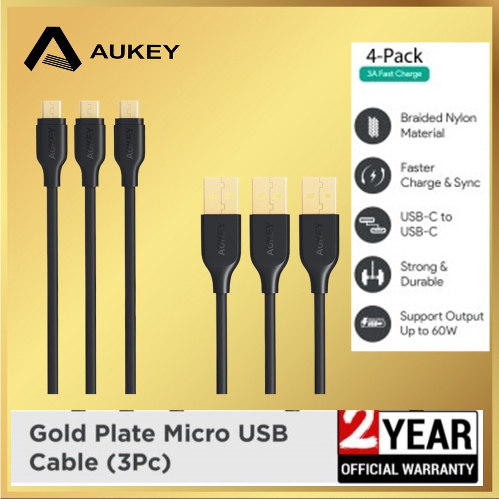 Aukey CB-MD3 Cable 3 in 1 Micro USB 2.0 Gold Plate Isi 3 PCS CBMD3