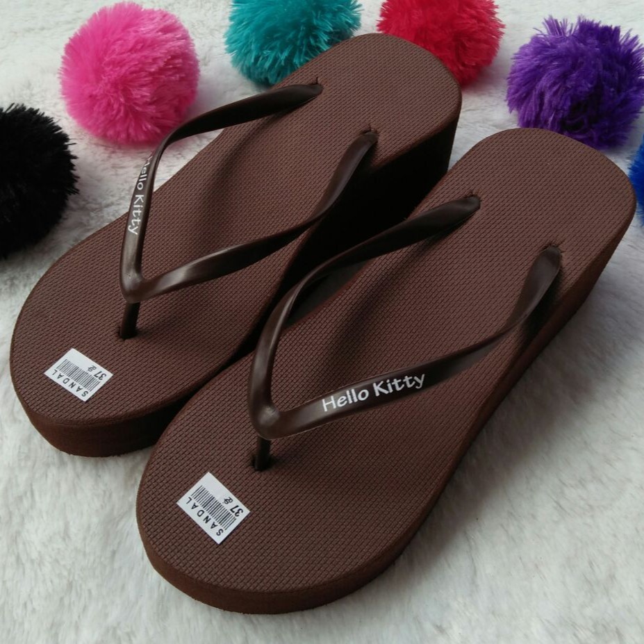 Sandal Wedges Spon Warna COKLAT dengan JEPIT POLOS