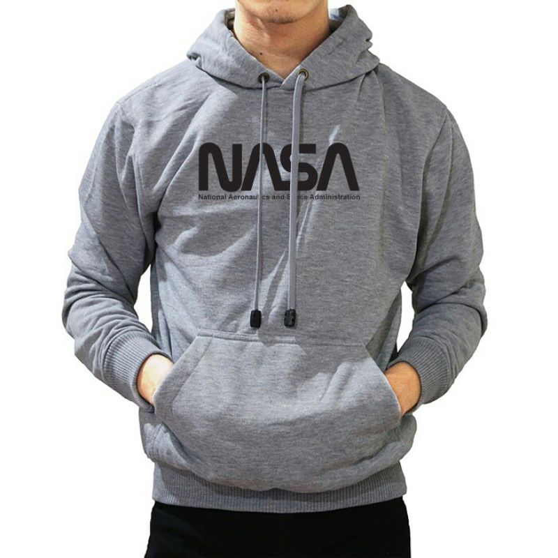 Sweater Hoodie Distro Pria NASA Sablon Digital Keren Lengan Panjang Baju Cowok Oversize Murah Abu Na