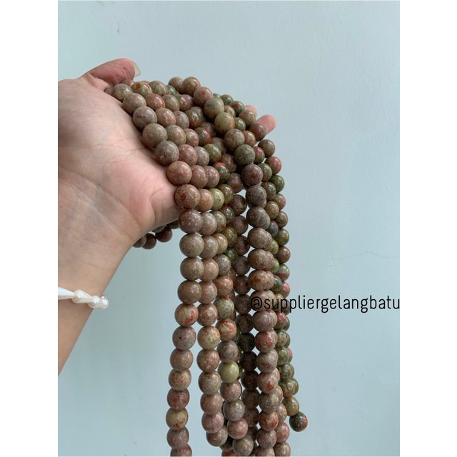 batu 14mm unakite kilap grade natural aksesoris gelang kalung batu